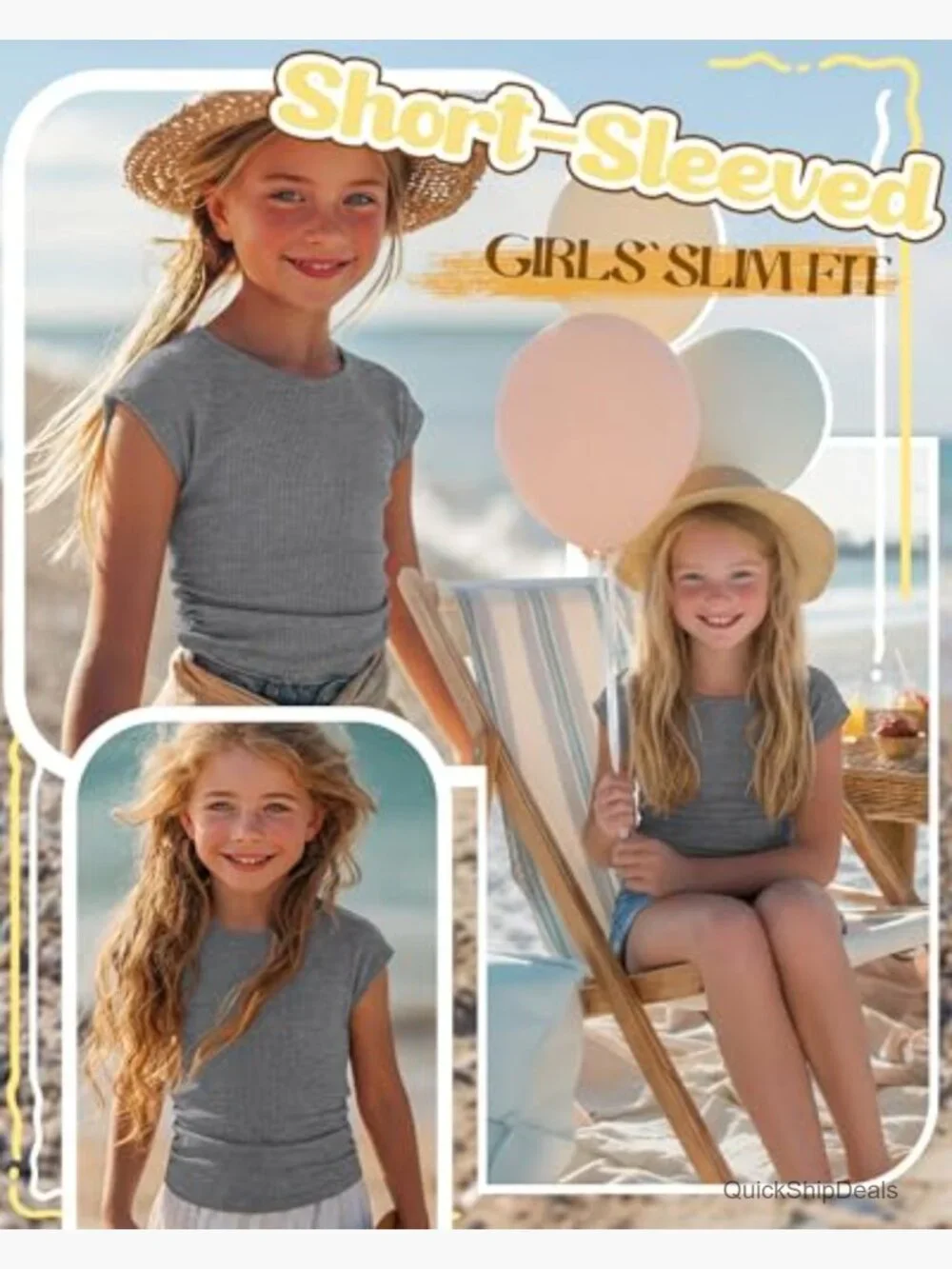 Girls Cap Sleeve Ribbed Knit Ruched Tops Casual Slim Fit Tees 5-14